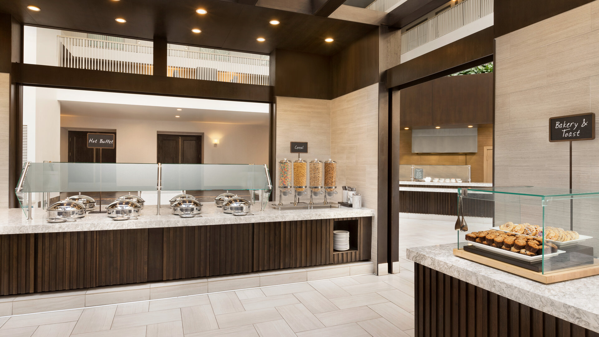 Breakfast area at Embassy Suites By Hilton Brea North Orange County.