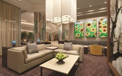 Lobby and coworking lounge at Hyatt Place West End Georgetown.