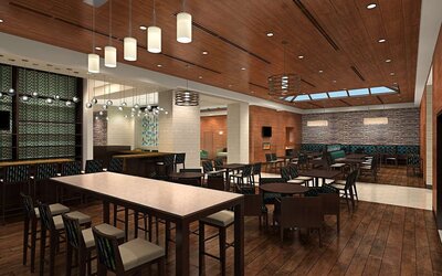 Dining area perfect for coworking at Hyatt Place West End Georgetown.