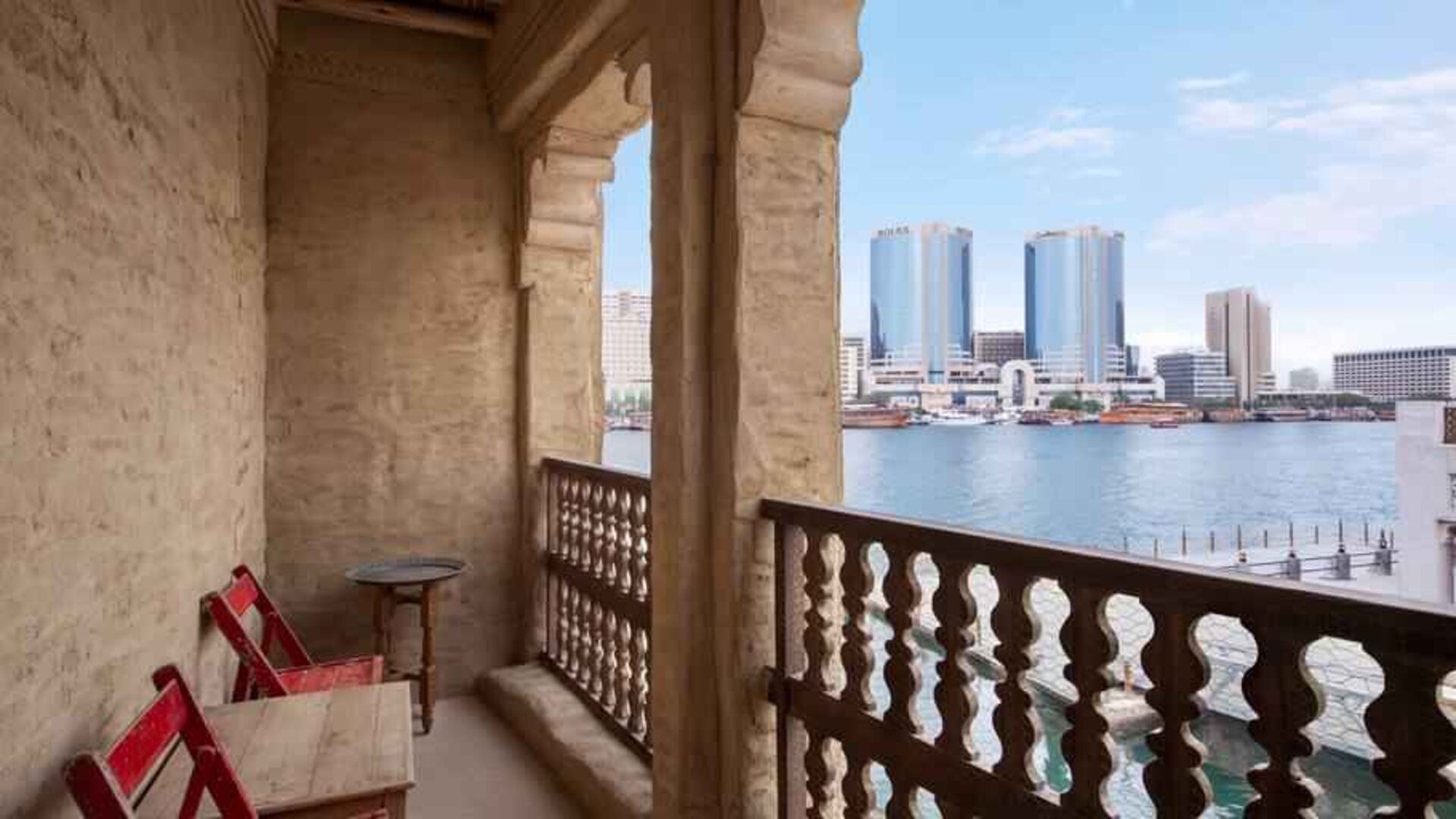 Stunning creek view from a king room balcony at the Al Seef Heritage Hotel Dubai, Curio Collection by Hilton.