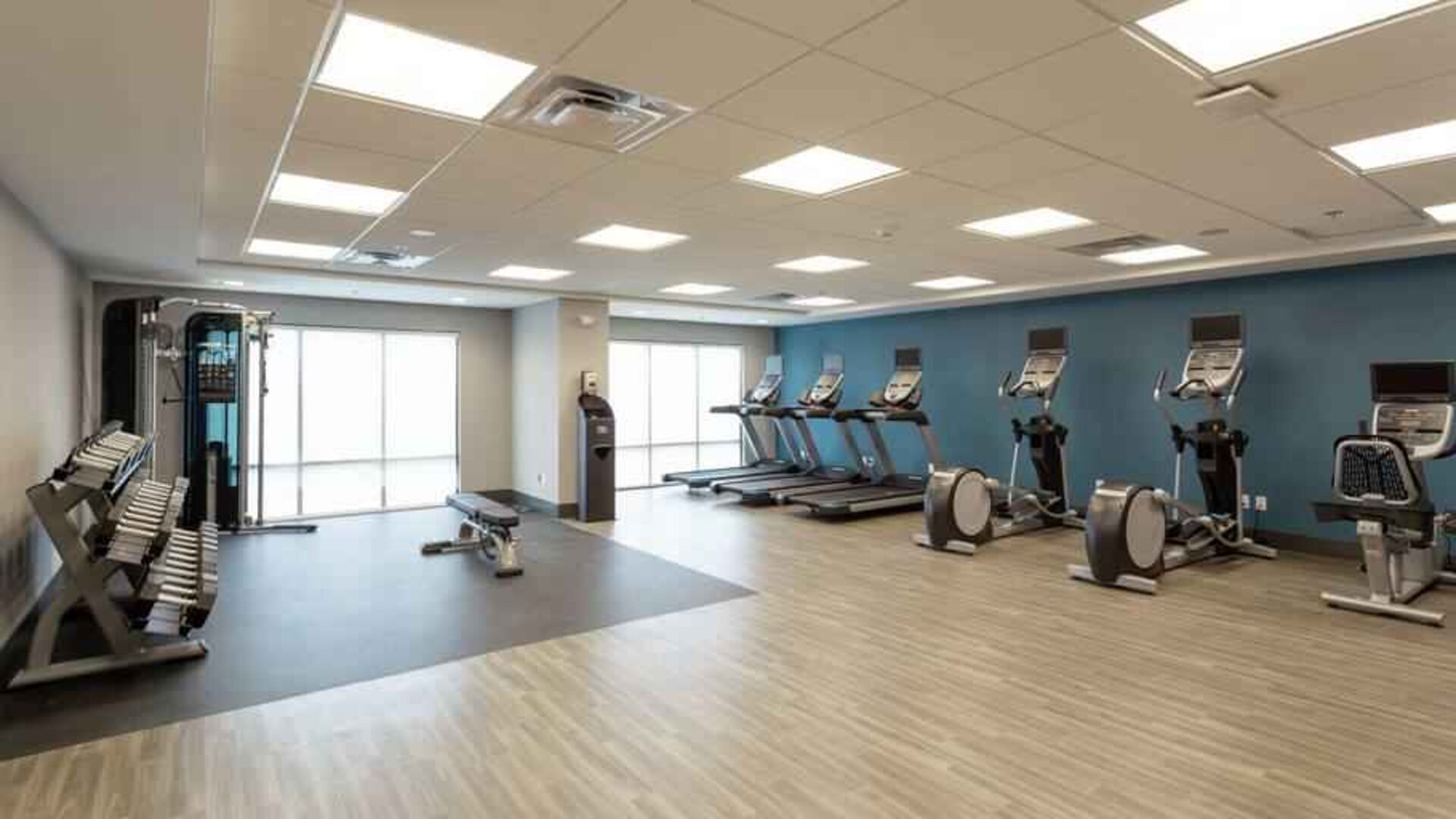 Full equipped fitness center at the Hampton Inn Madison, OH.