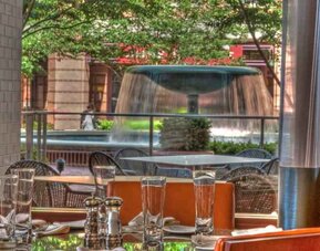 Stylish restaurant perfect as workspace at the Embassy Suites by Hilton Alexandria-Old Town.