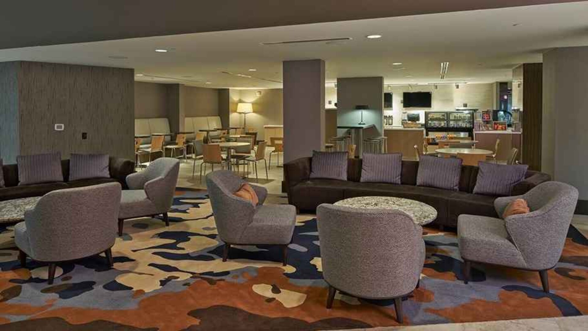 cosy and comfortable lounge area perfect for coworking at Hilton Raleigh North Hills.