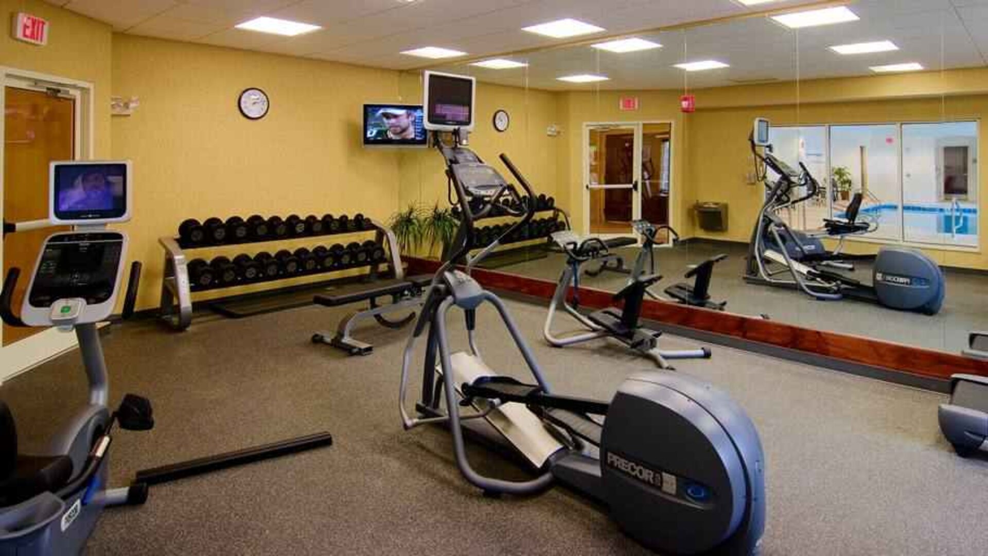 Fully equipped fitness center at the Hilton Garden Inn Clarksburg.