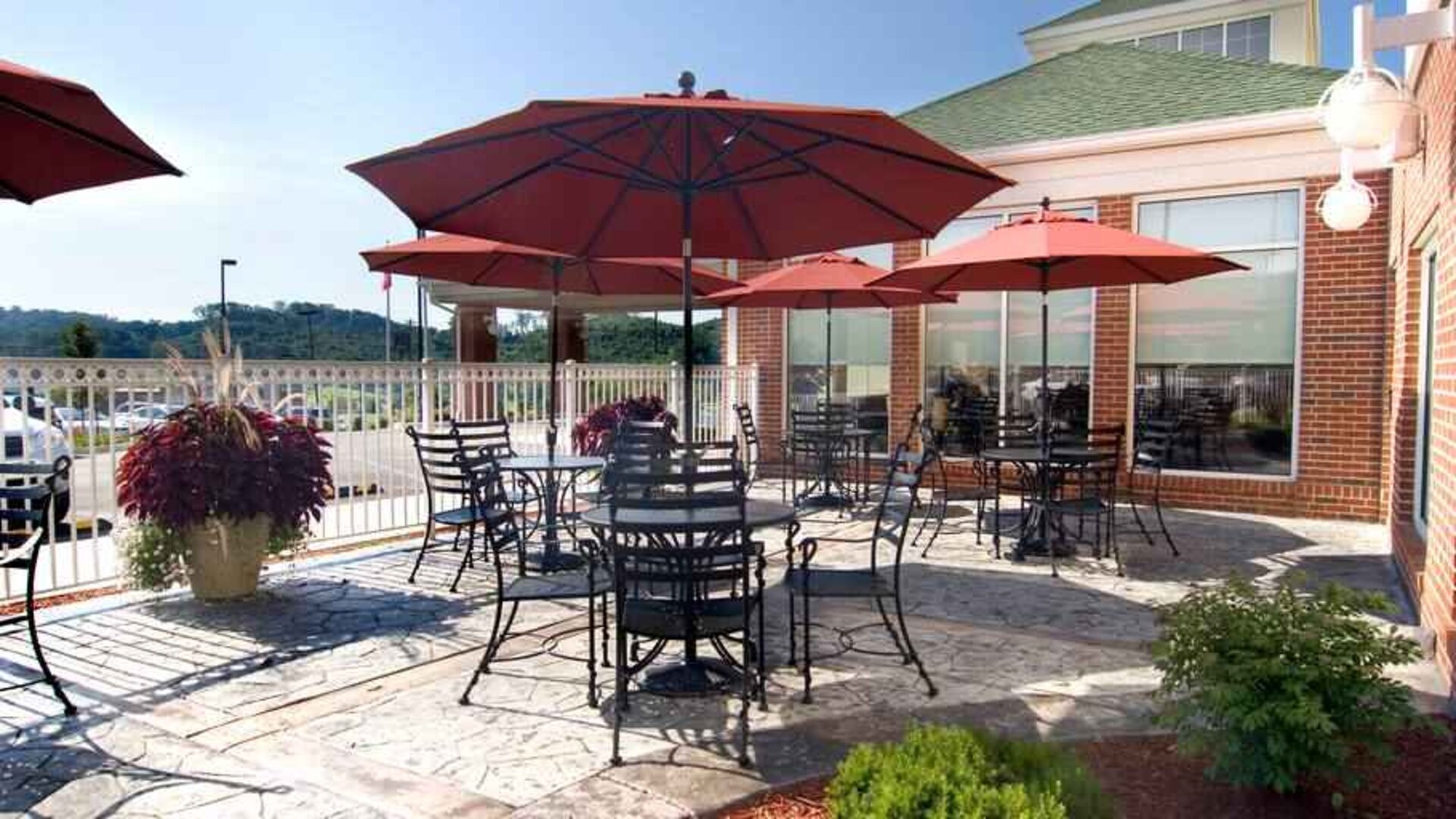 Beautiful outdoor patio perfect as workspace at the Hilton Garden Inn Clarksburg.