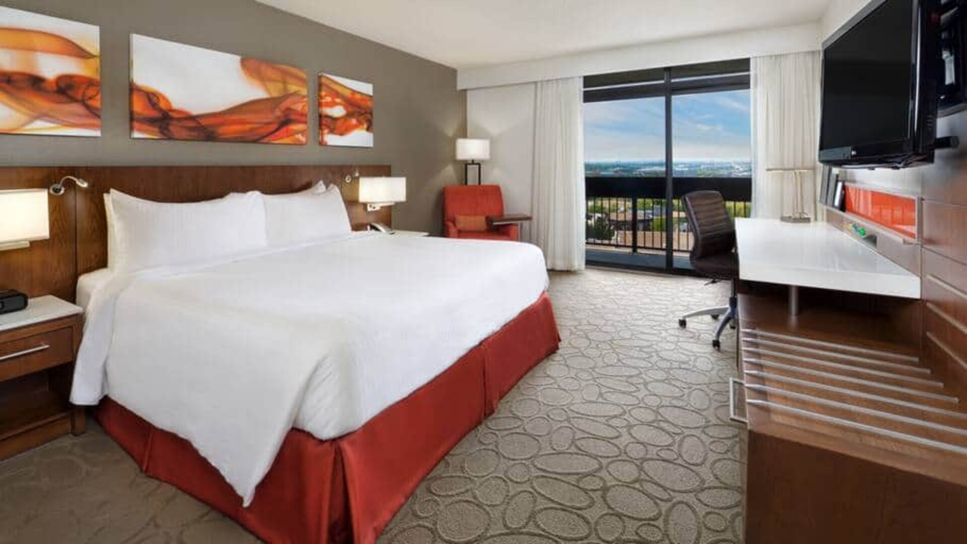 Bright and spacious day use room with view, work desk, sofa and private bathroom at Hilton Mississauga Meadowvale.