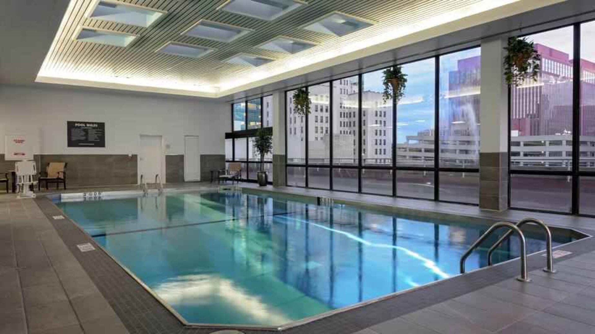 Relaxing indoor swimming pool at the DoubleTree by Hilton Omaha-Downtown.