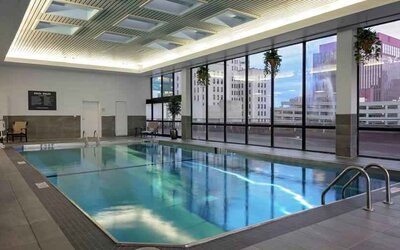 Relaxing indoor swimming pool at the DoubleTree by Hilton Omaha-Downtown.