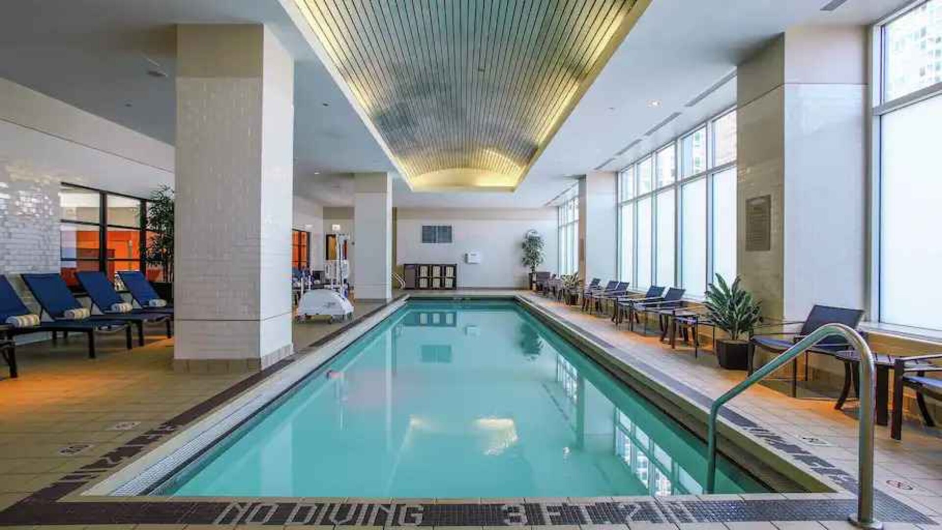 Relaxing indoor swimming pool at the Embassy Suites by Hilton Chicago Magnificent Mile.