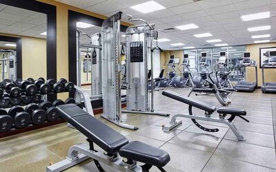 fully equipped fitness center at Hilton Garden Inn Rockville-Gaithersburg.