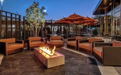 Beautiful terrace by the firepit perfect as workspace at the Hilton Franklin Cool Springs.