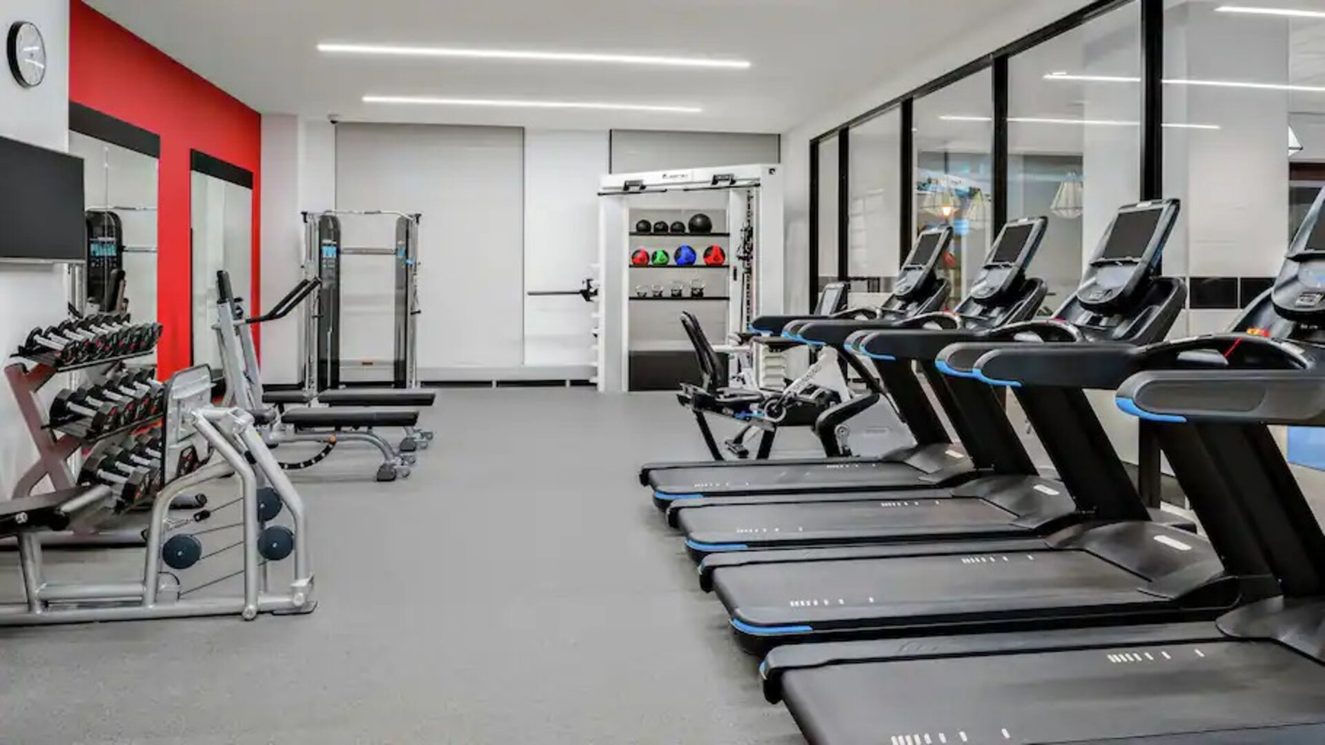 Fully equipped fitness center at the Hampton Inn Chicago McCormick Place.
