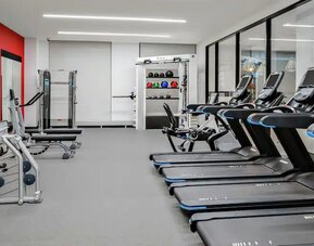 Fully equipped fitness center at the Hampton Inn Chicago McCormick Place.