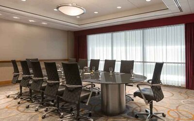 Meeting room with round table at the Hilton Baltimore BWI Airport.