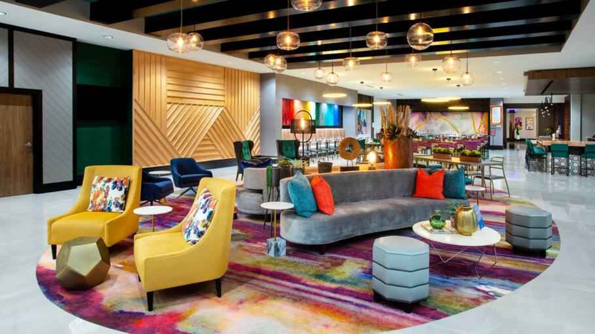 Stylish lobby area perfect as workspace at the Hilton Garden Inn Hays.