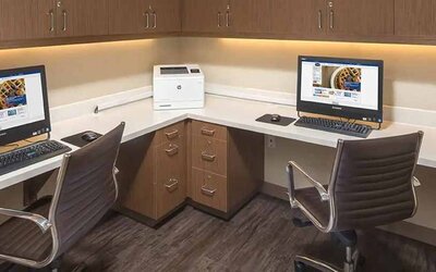 Dedicated business center with PC, internet, printer, and work desk at Hampton Inn & Suites Murrieta Temecula.