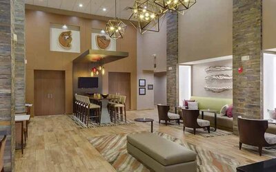 Restaurant area perfect as workspace at Hampton Inn & Suites Murrieta Temecula.