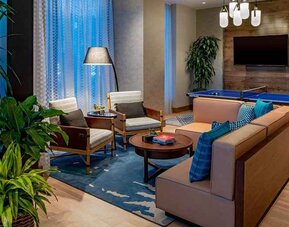 Comfortable and spacious coworking area at Hilton Garden Inn Austin University.