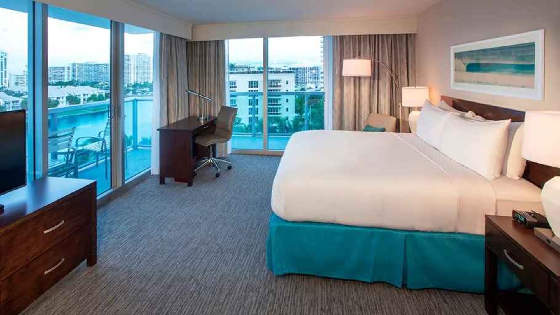 gorgeous corner king suite with balcony and beautiful views at DoubleTree Resort by Hilton Hollywood Beach.