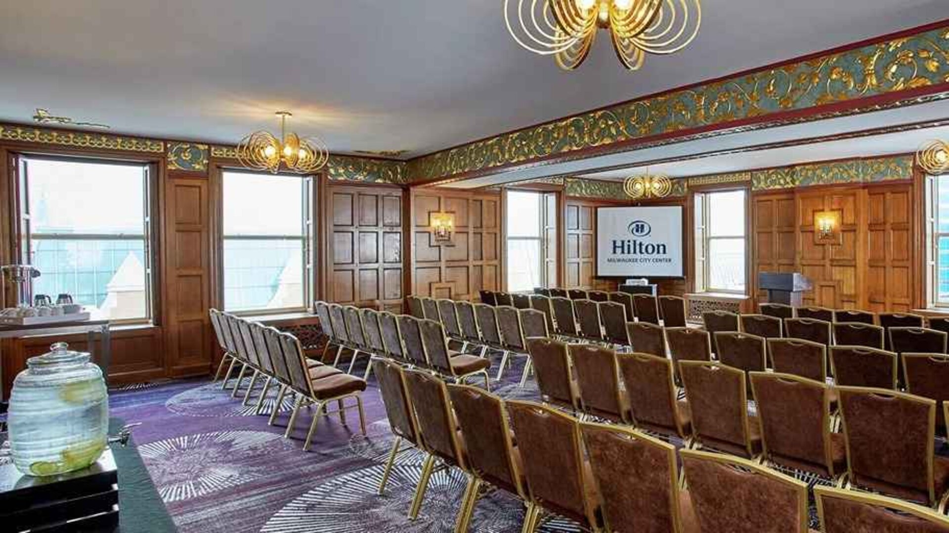 Professional conference room at Hilton Milwaukee City Center.