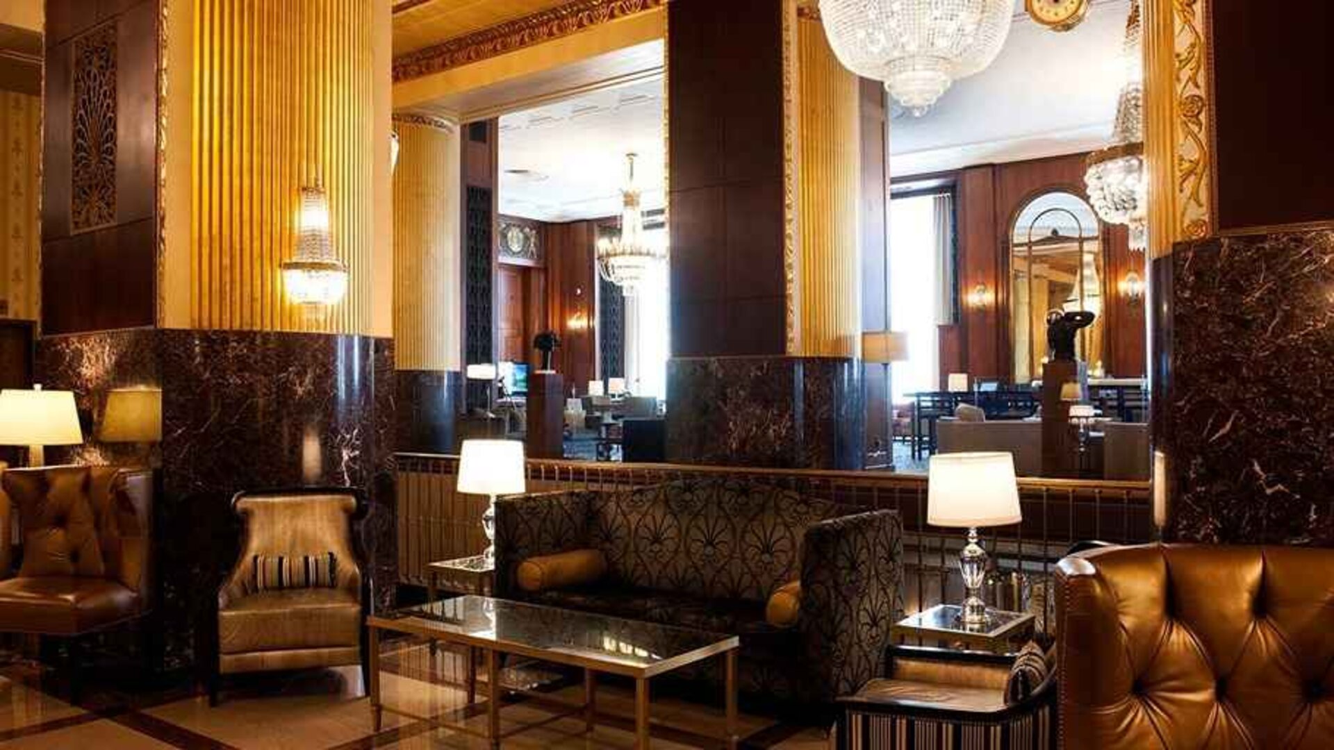 Cozy lobby-lounge area ideal for coworking at Hilton Milwaukee City Center.