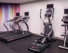 well-equipped fitness center at Hilton Garden Inn Kansas City Airport.