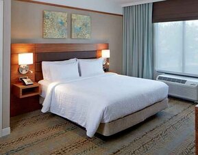 Luxury king room with TV and work area at Hilton Garden Inn Boston/Marlborough.