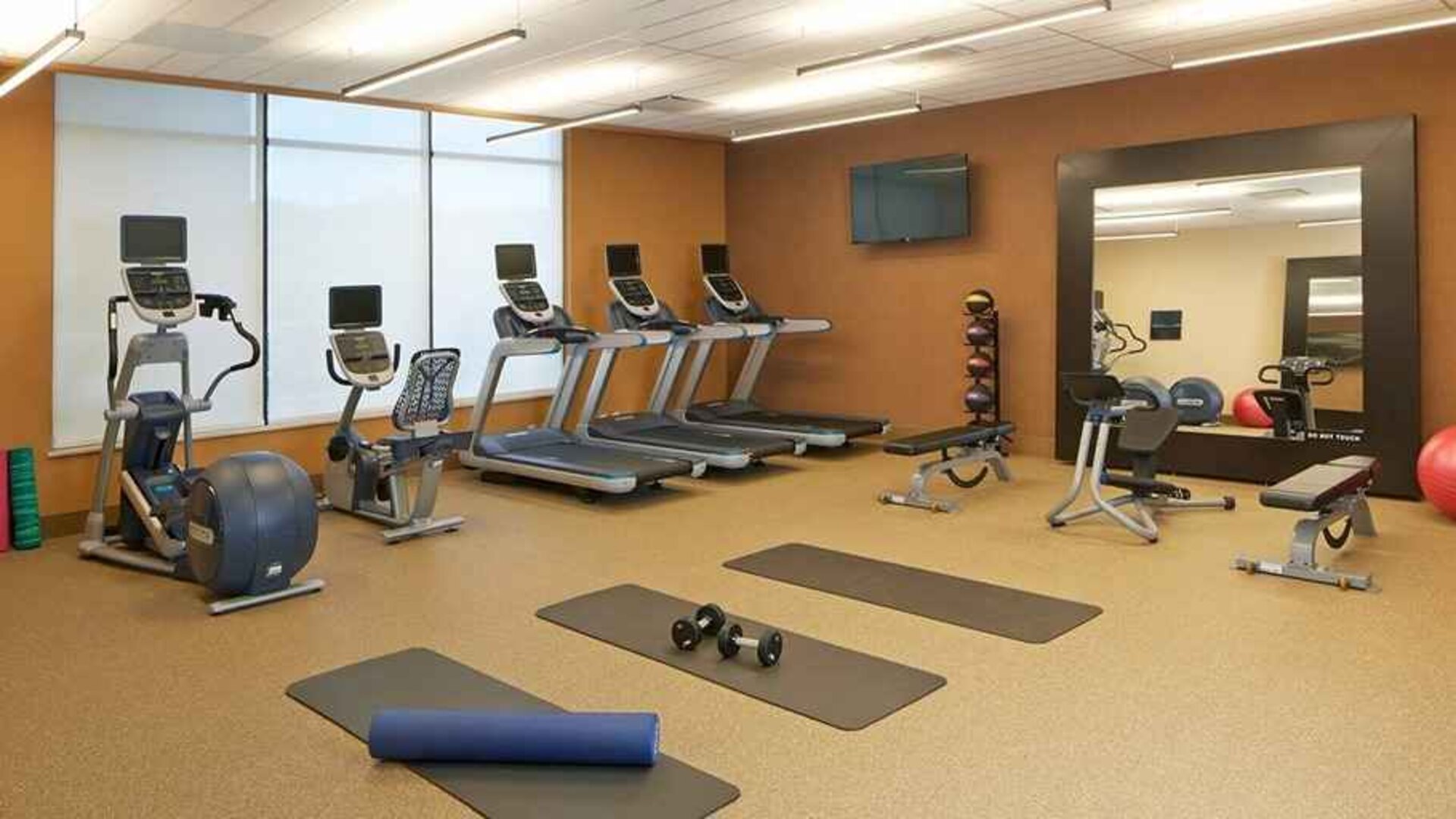 Well-equipped fitness center at Hilton Garden Inn Boston/Marlborough.