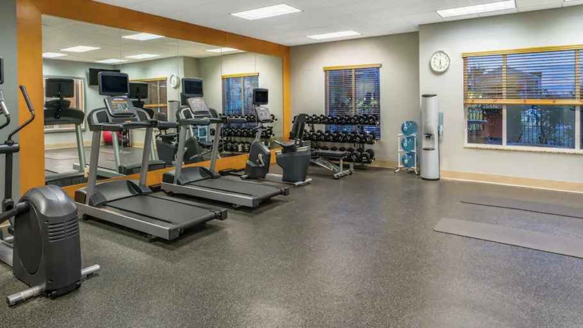 Fitness center with treadmills at the Hilton Garden Inn Blacksburg University.