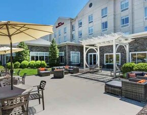Beautiful outdoor workspace with garden at the Hilton Garden Inn Blacksburg University.