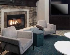 Workspace in a hotel lobby at the Hampton Inn & Suites Memphis-Beale Street.