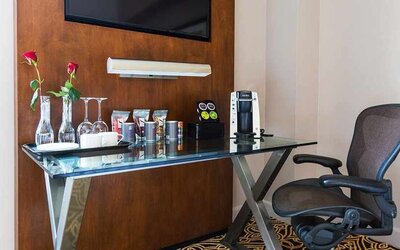 Dedicated work desk for remote work and digital nomads at The Sam Houston, Curio Collection by Hilton.