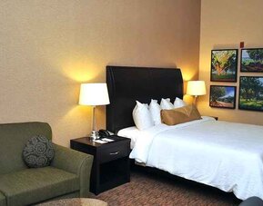 comfortable delux king room with lounge area at Hilton Garden Inn St. Louis Airport.