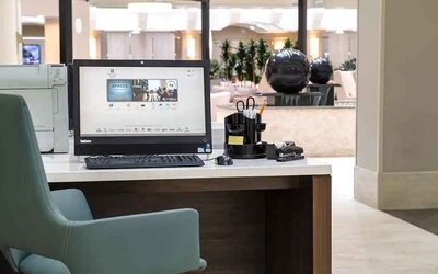 Dedicated workspace and business center at Embassy Suites by Hilton Seattle Tacoma International Airport.