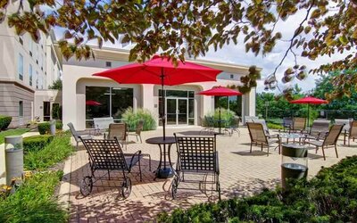 Outdoor patio perfect as workspace at the Hampton Inn & Suites Leesburg.