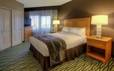 Queen suite with window at the DoubleTree Suites by Hilton Orlando - Disney Springs Area.