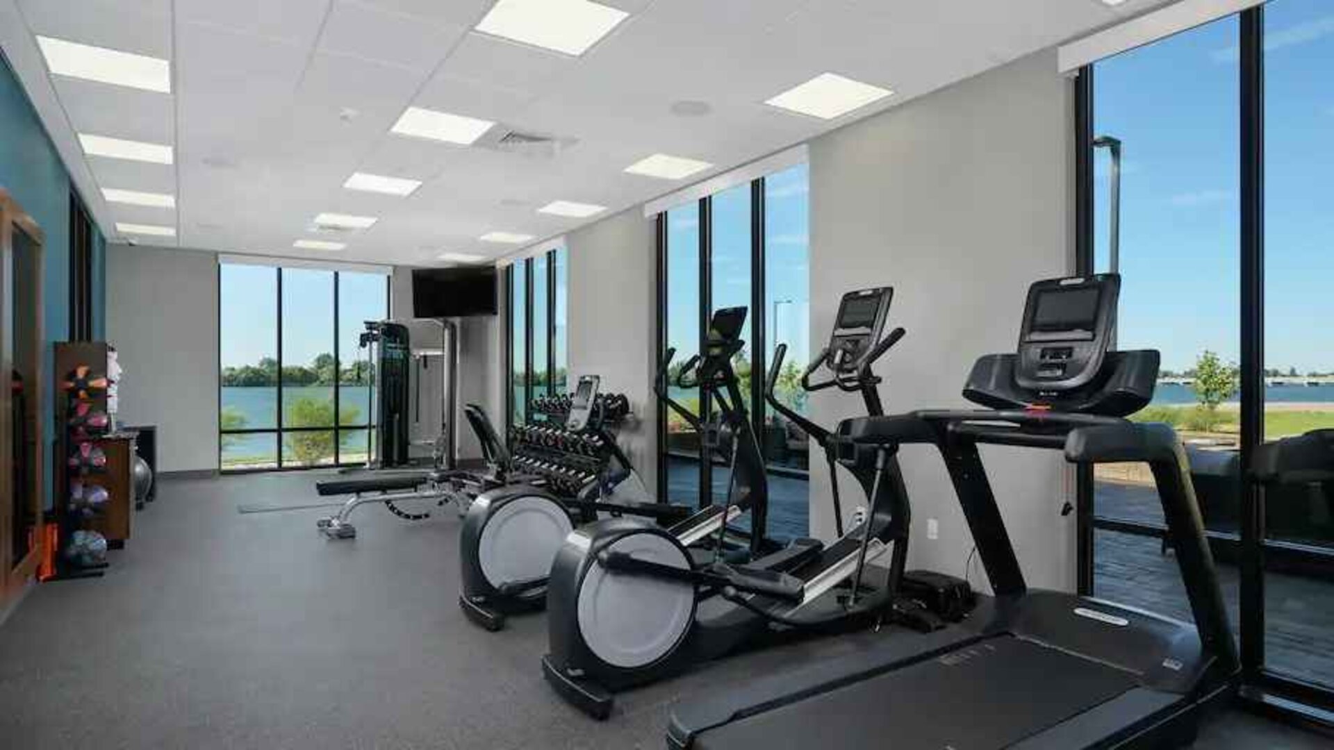 Bright fitness center with treadmills at the Hampton Inn Burley.