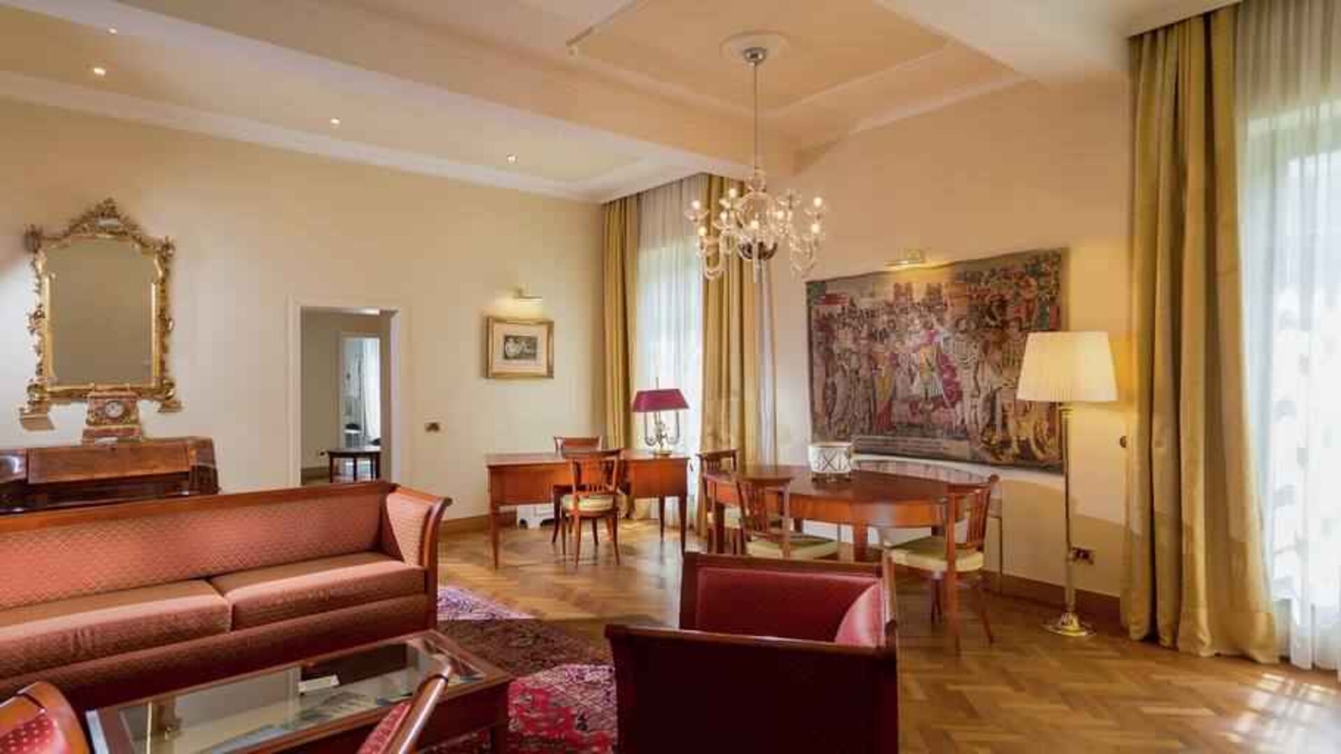 Comfortable living room perfect as workspace at the Grand Hotel Villa Torretta Milan Sesto, Curio Collection.