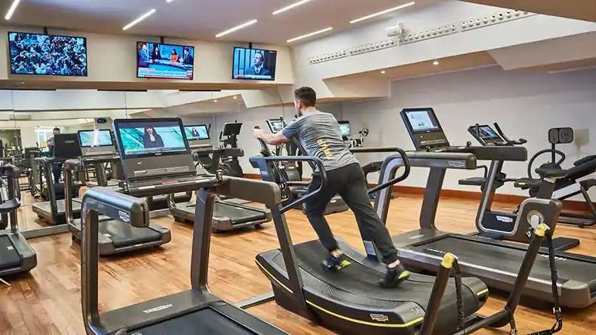 Fully equipped fitness center at the Rome Cavalieri, A Waldorf Astoria Hotel.