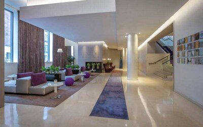 Lobby workspace at the Morrison, a DoubleTree by Hilton Hotel.