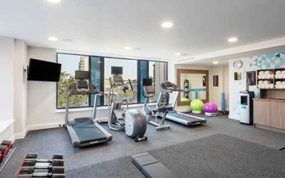 Fitness center with treadmills at the Hampton by Hilton Belfast City Centre.
