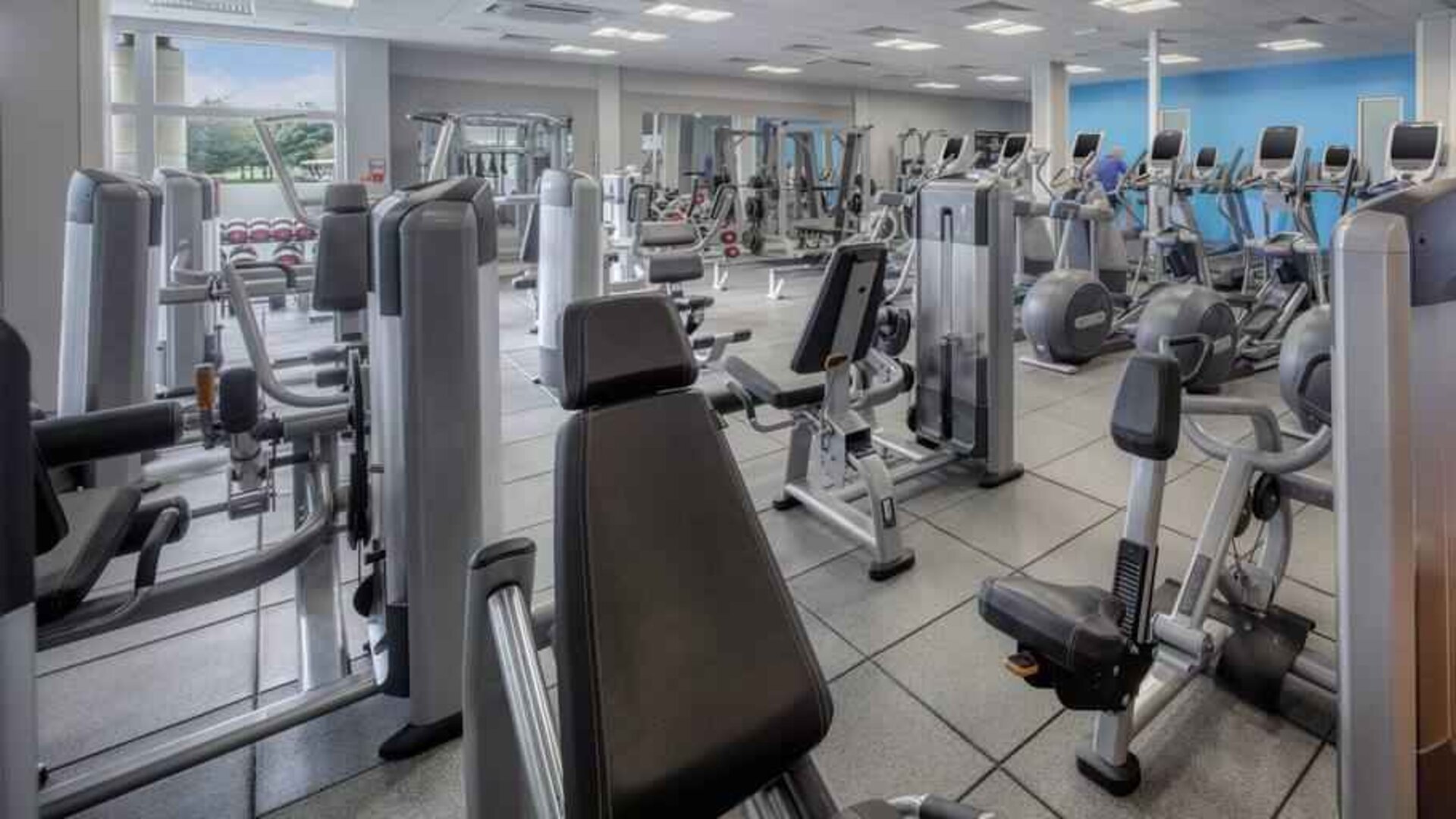 Fully equipped fitness center at the Hilton Belfast Templepatrick Golf & Country Club.