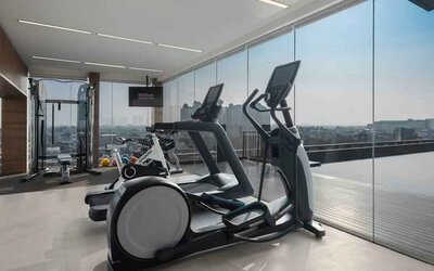 Fitness center with treadmills at the Hilton Garden Inn Jakarta Taman Palem.