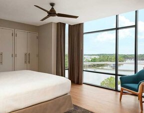 beautiful king room with water views at Homewood Suites by Hilton Wilmington Downtown.