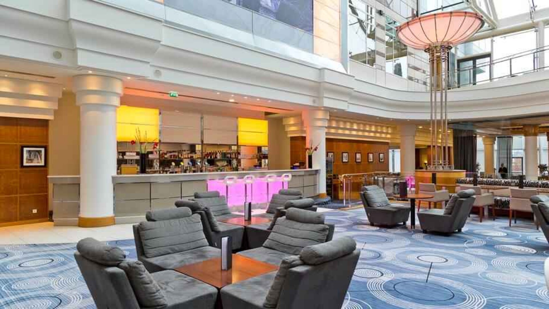 Comfortable lobby workspace at the Hilton Paris Charles de Gaulle Airport.