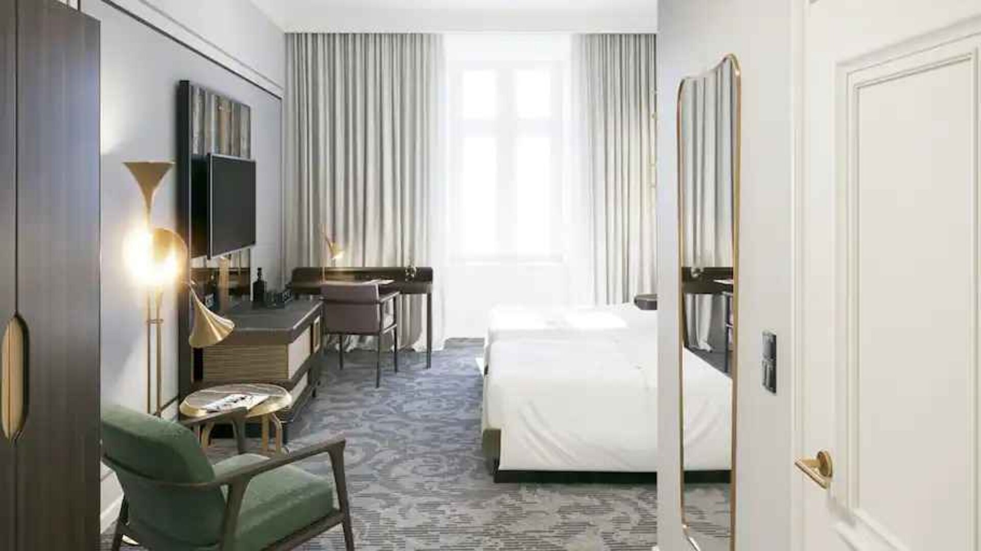 Working station in a twin room at the Hotel Saski Krakow Curio Collection by Hilton.