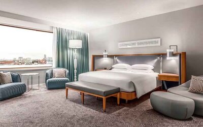 Beautiful king suite with view at the Hilton Rotterdam.