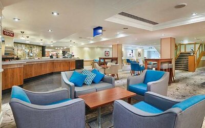 Comfortable lounge and coworking space at Hilton London Watford.