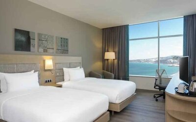 Twin room with ocean view at the Hilton Garden Inn Tanger City Center.