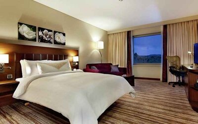 luxurious king room with TV and work desk at Hilton Garden Inn Mardin.